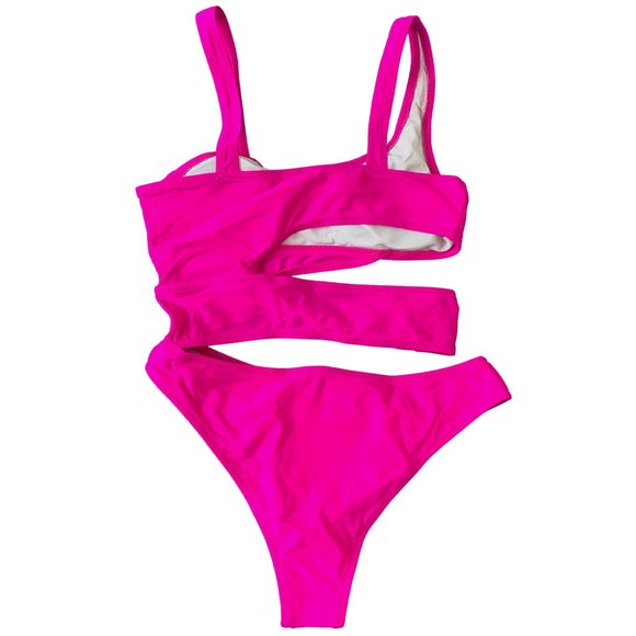 Bandage Cut-Out Knotted One-Piece Swimsuit in Rose Pink - Picture 6 of 9
